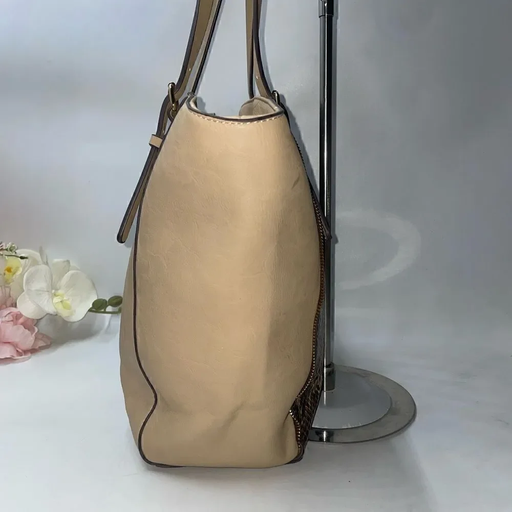 Charming Charlie Snakeskin Print Tote Bag Tan XLarge